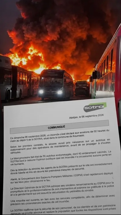 Incendie au dépôt 5 de la Sotra : 40 bus calcinés